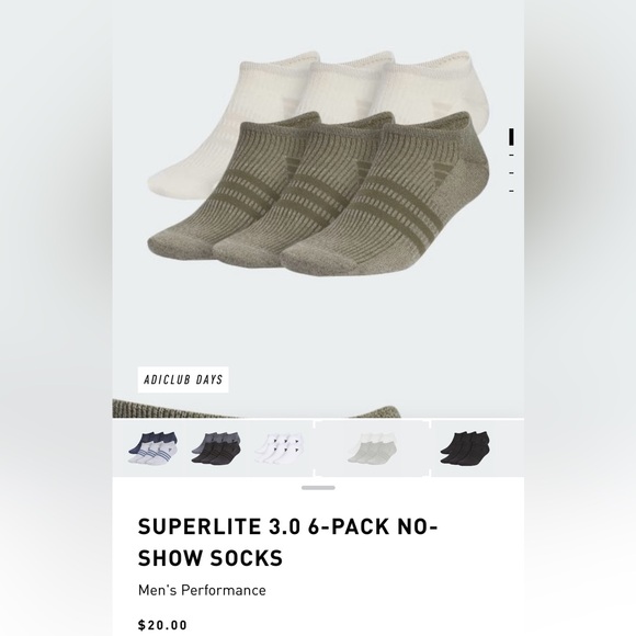 Adidas Superlite 3.0 6-Pack No-Show Socks - Size Large (6-12) - Picture 5 of 7